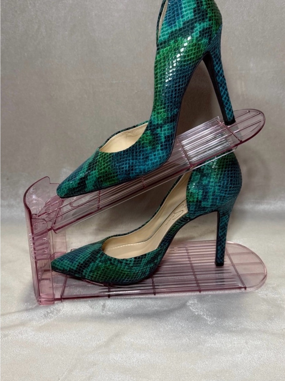 Jessica Simpson Blue and Green Snakeskin Pointed-Toe Stiletto Heels
